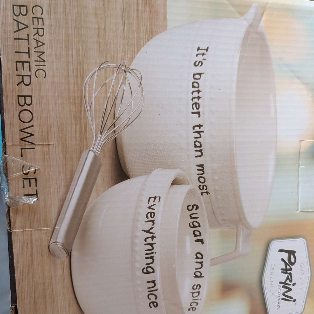 Parini Ceramic Batter Bowl Set with Whisk